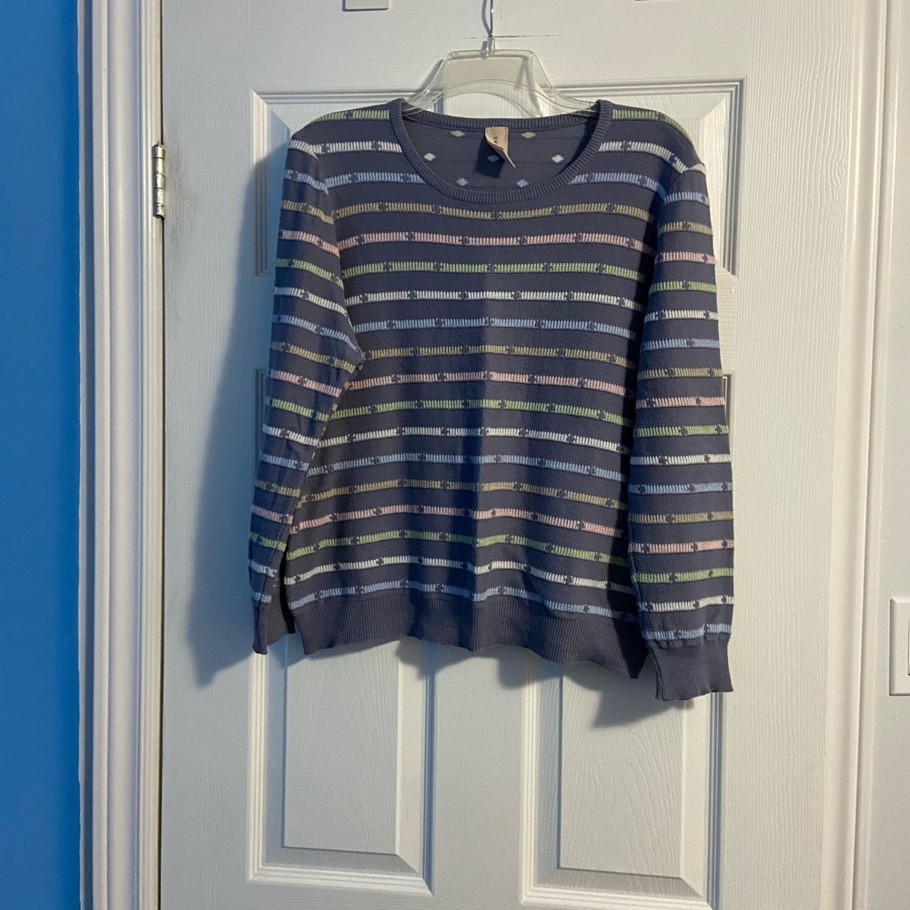 Skovhuus Women’s Purple Long Sleeve Sweater with Colourful Stripes Size L